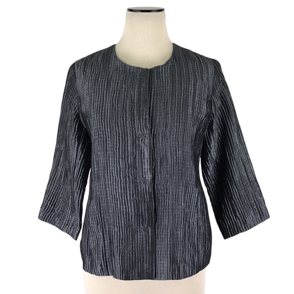 Eileen Fisher Gray Silk Textured Groove Jacket Pockets - Picture 1 of 16
